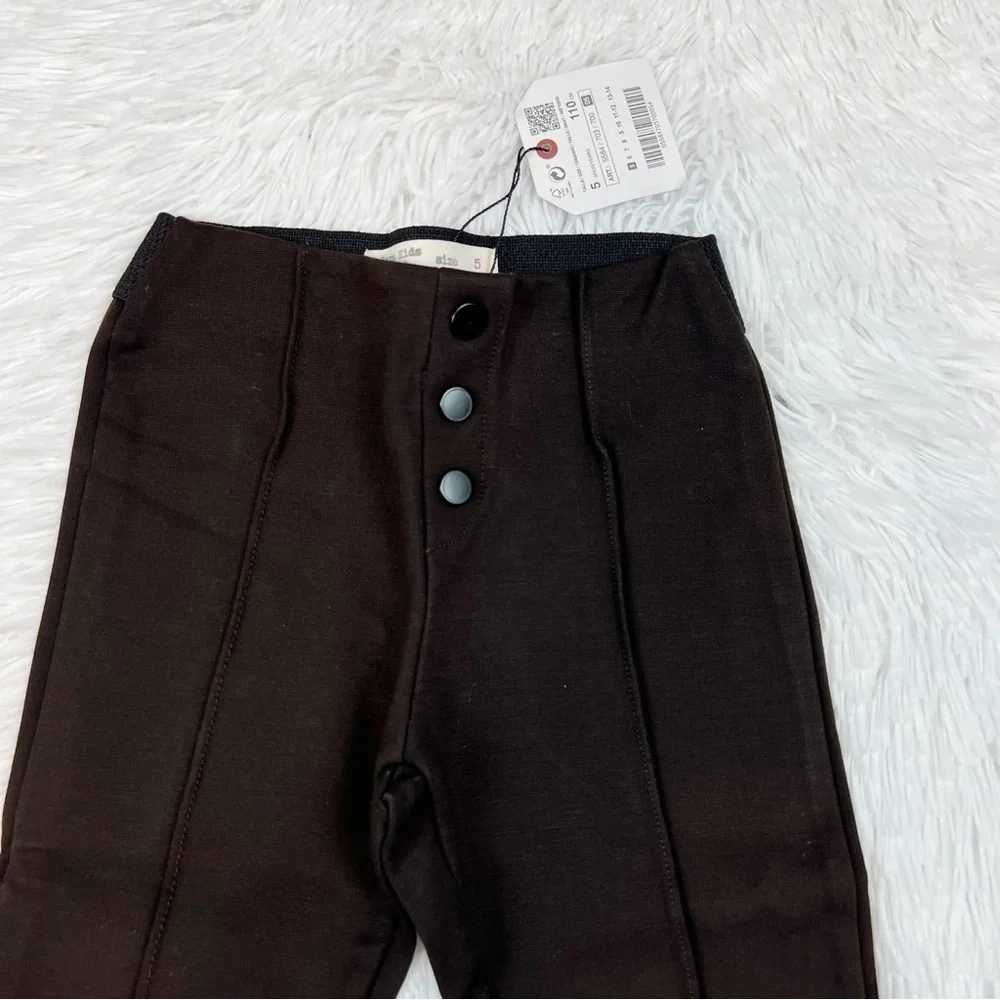 Zara‎ high waisted skinny pants in brown button details elastic waist
